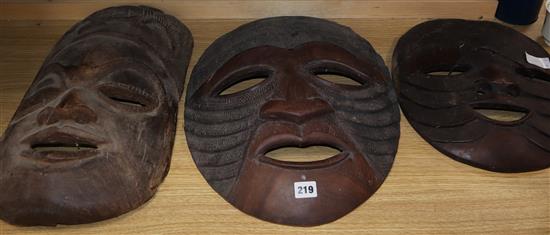 Three Kenyan tribal masks longest 52cm